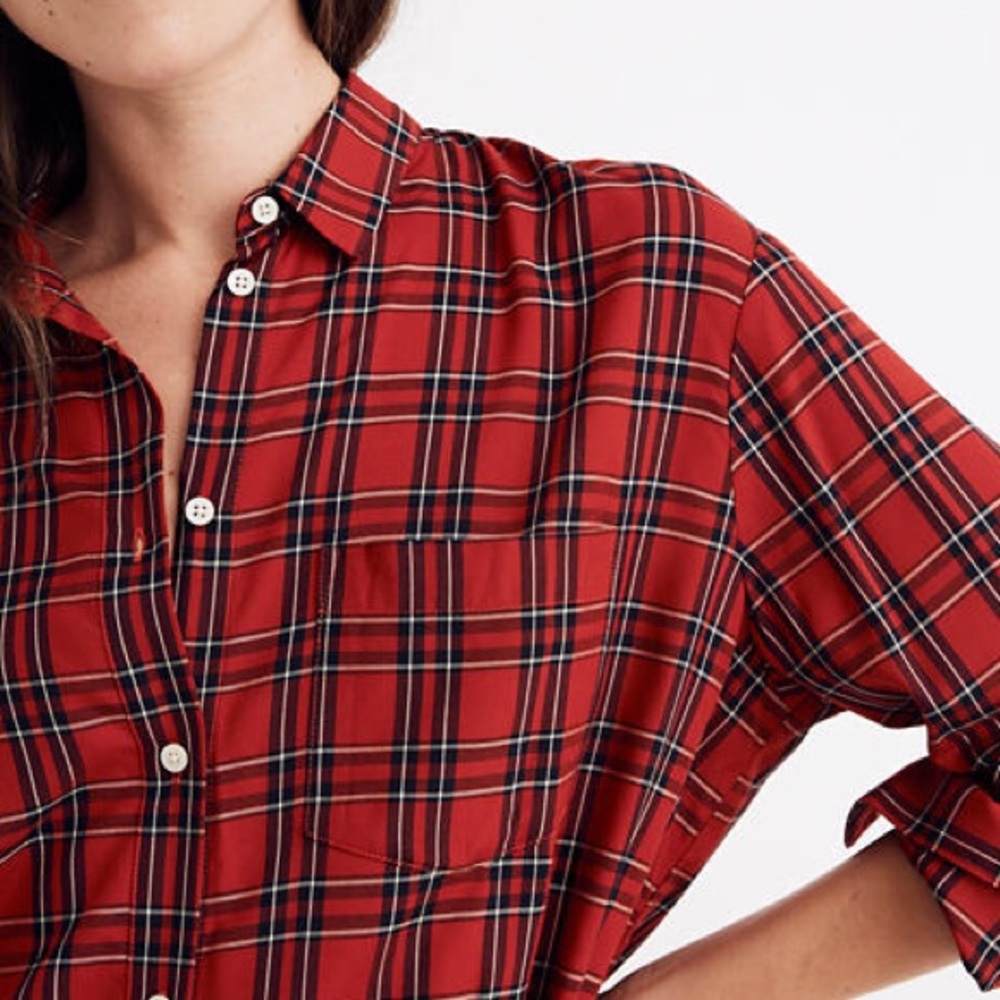 Madewell tartan plaid button down boyfriend shirt.